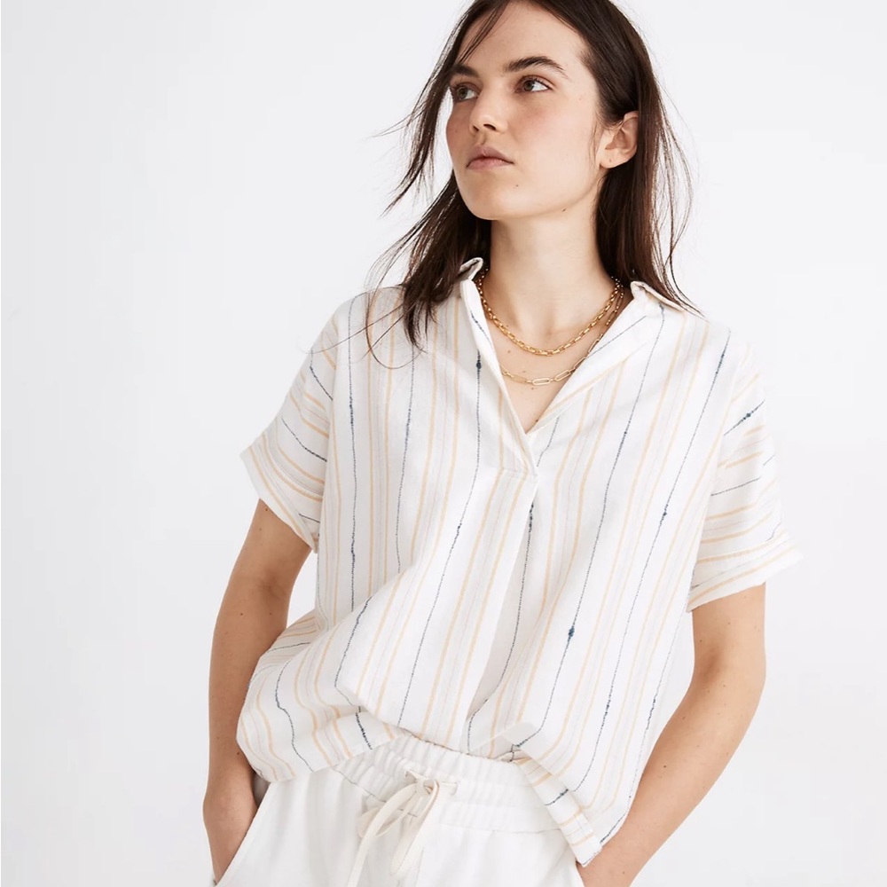 Madewell Park Popover Shirt in Textured Stripe